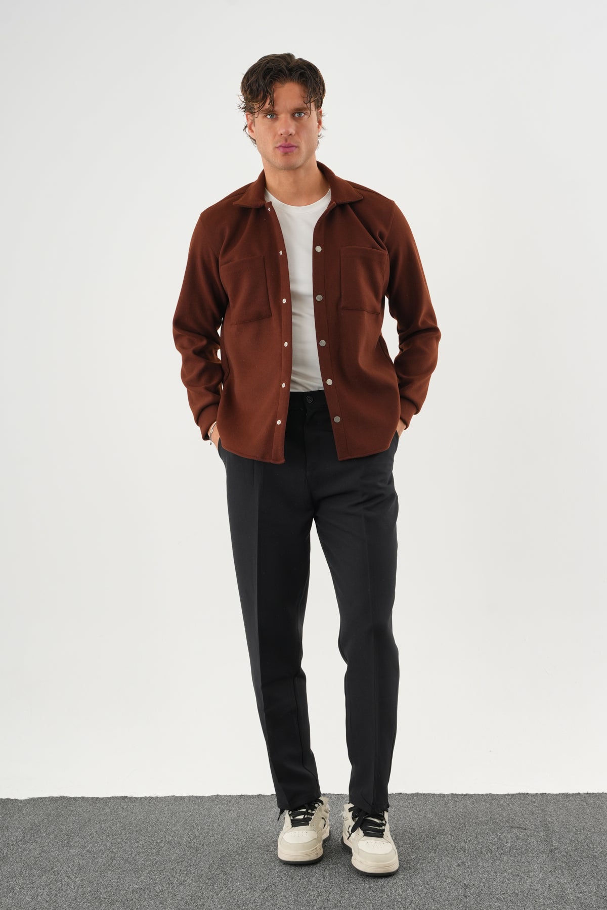 FELT Erkek Oversize Kaşe Gömlek Kahverengi