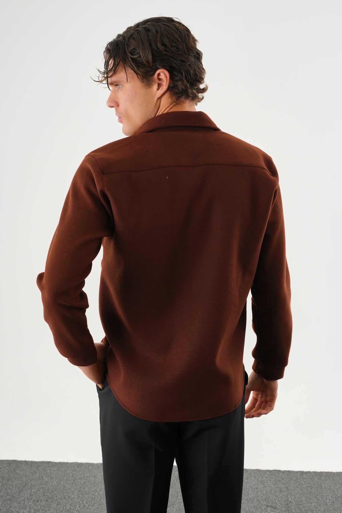 FELT Erkek Oversize Kaşe Gömlek Kahverengi