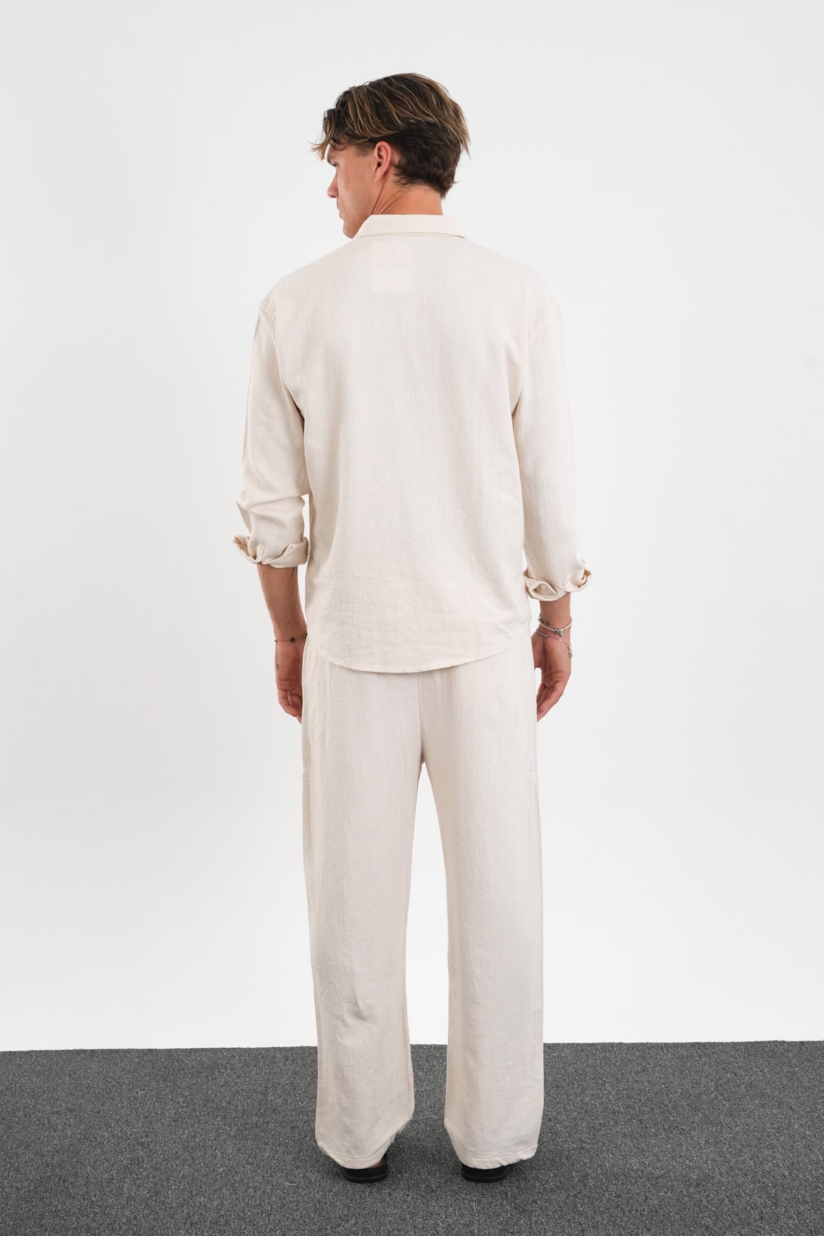 Flare Kışlık Baggy Pantolon Oversize Gömlek Alt üst Takım Bej