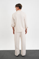 Flare Kışlık Baggy Pantolon Oversize Gömlek Alt üst Takım Bej