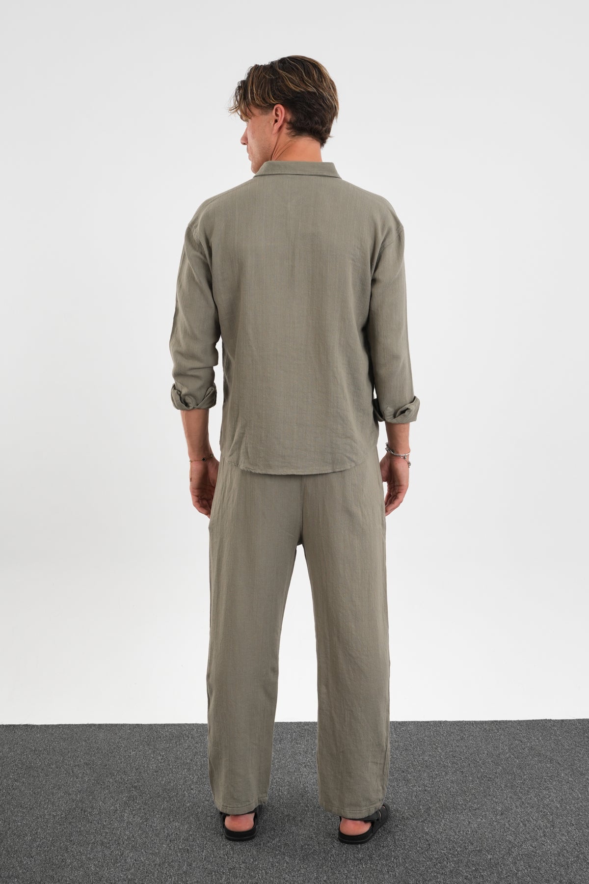 Flare Kışlık Baggy Pantolon Oversize Gömlek Alt üst Takım Haki