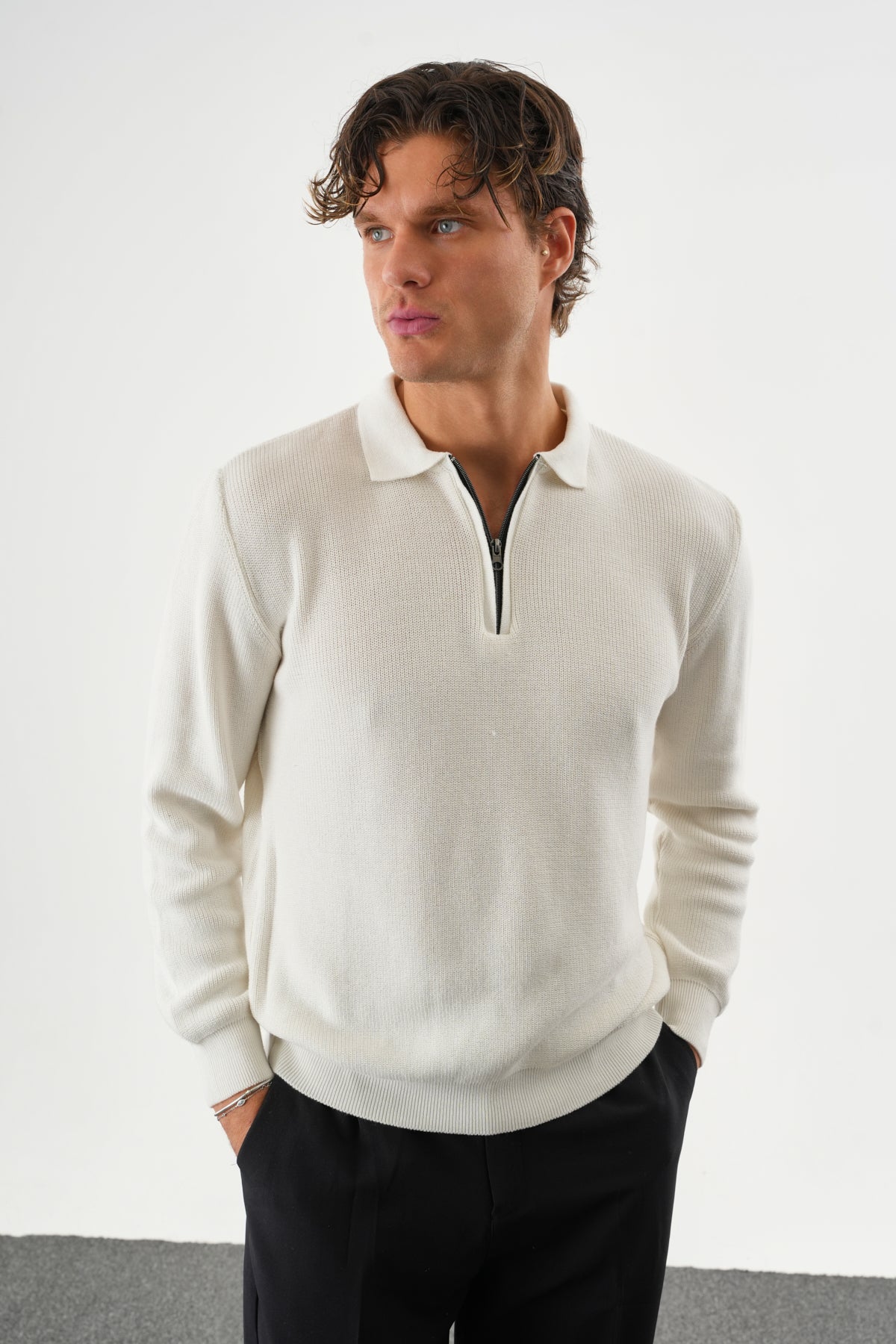 Haze Oversize Triko Uzun Kollu Kazak Ekru