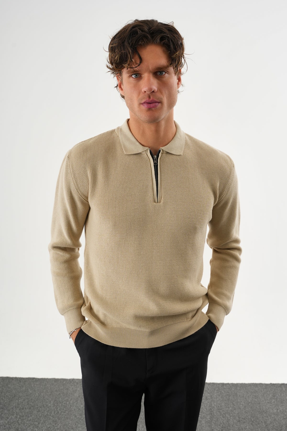 Haze Oversize Triko Uzun Kollu Kazak Bej