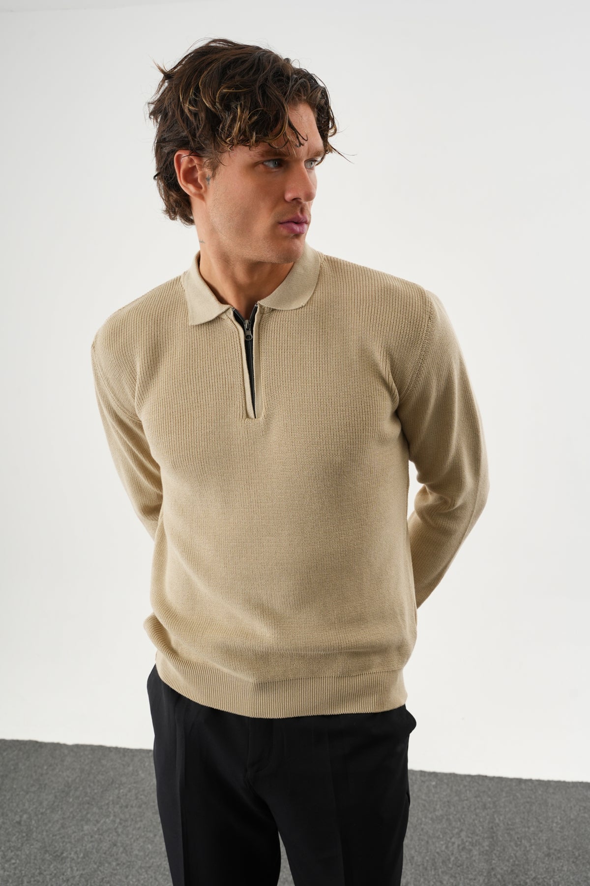 Haze Oversize Triko Uzun Kollu Kazak Bej