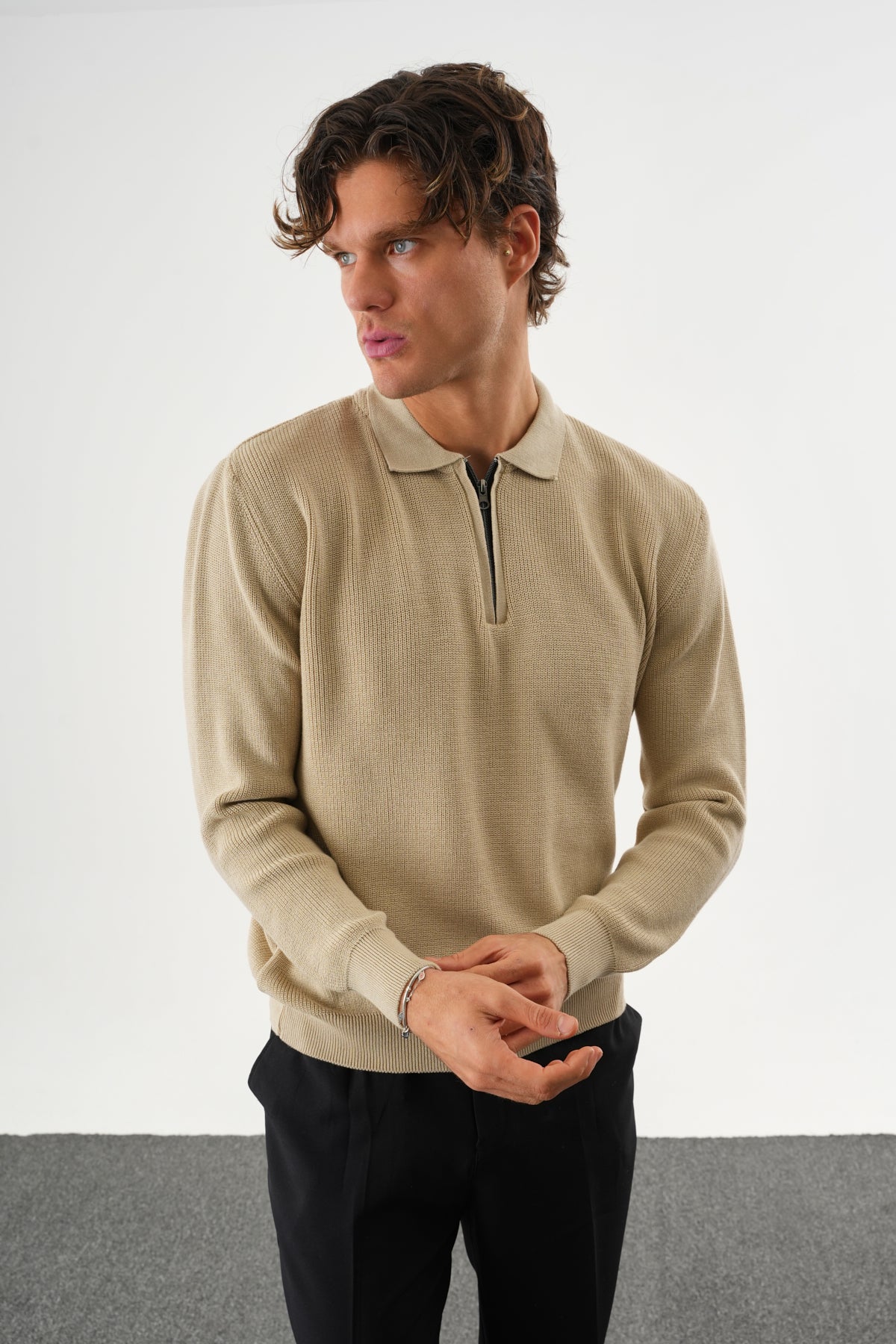 Haze Oversize Triko Uzun Kollu Kazak Bej