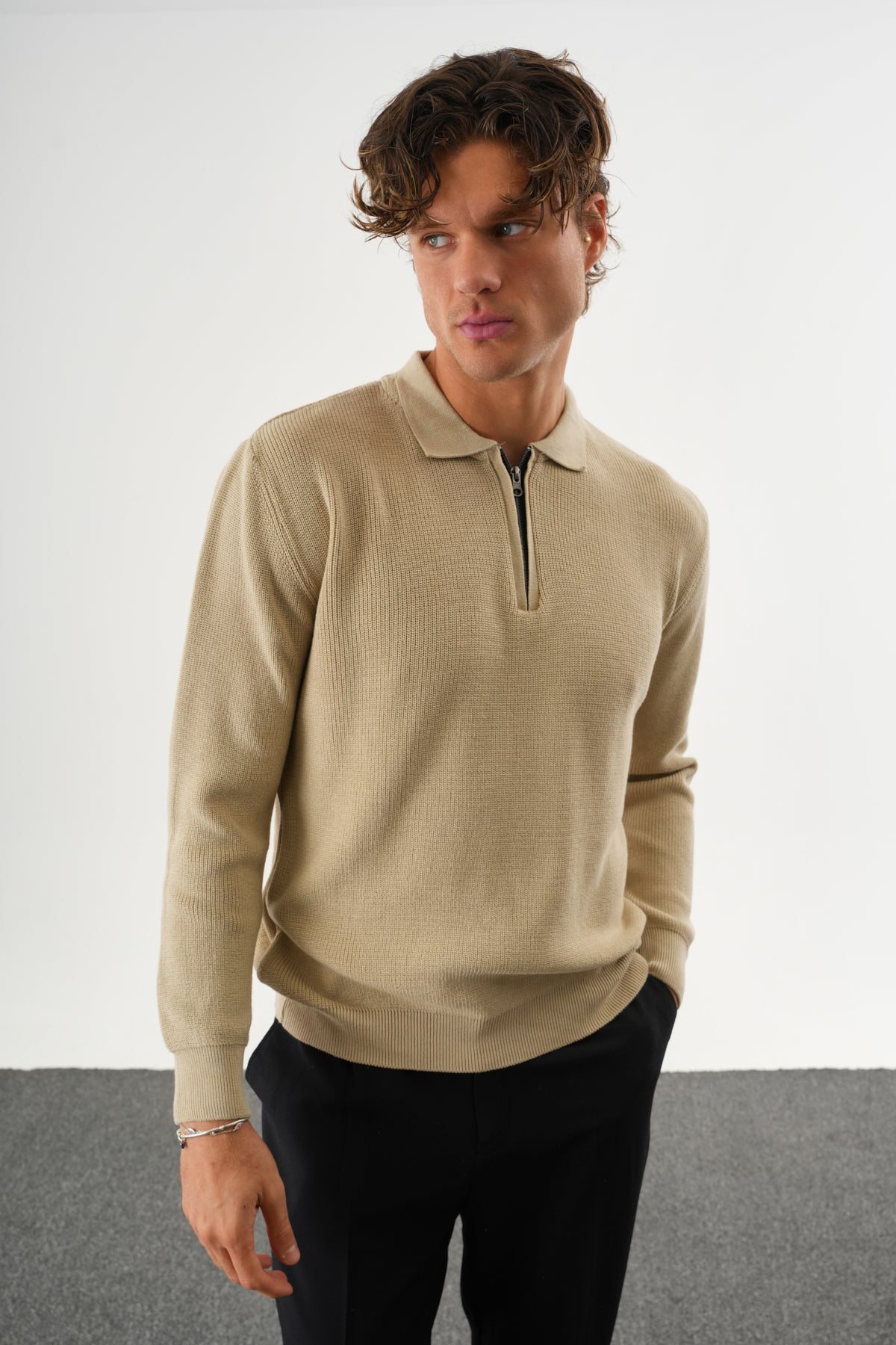 Haze Oversize Triko Uzun Kollu Kazak Bej