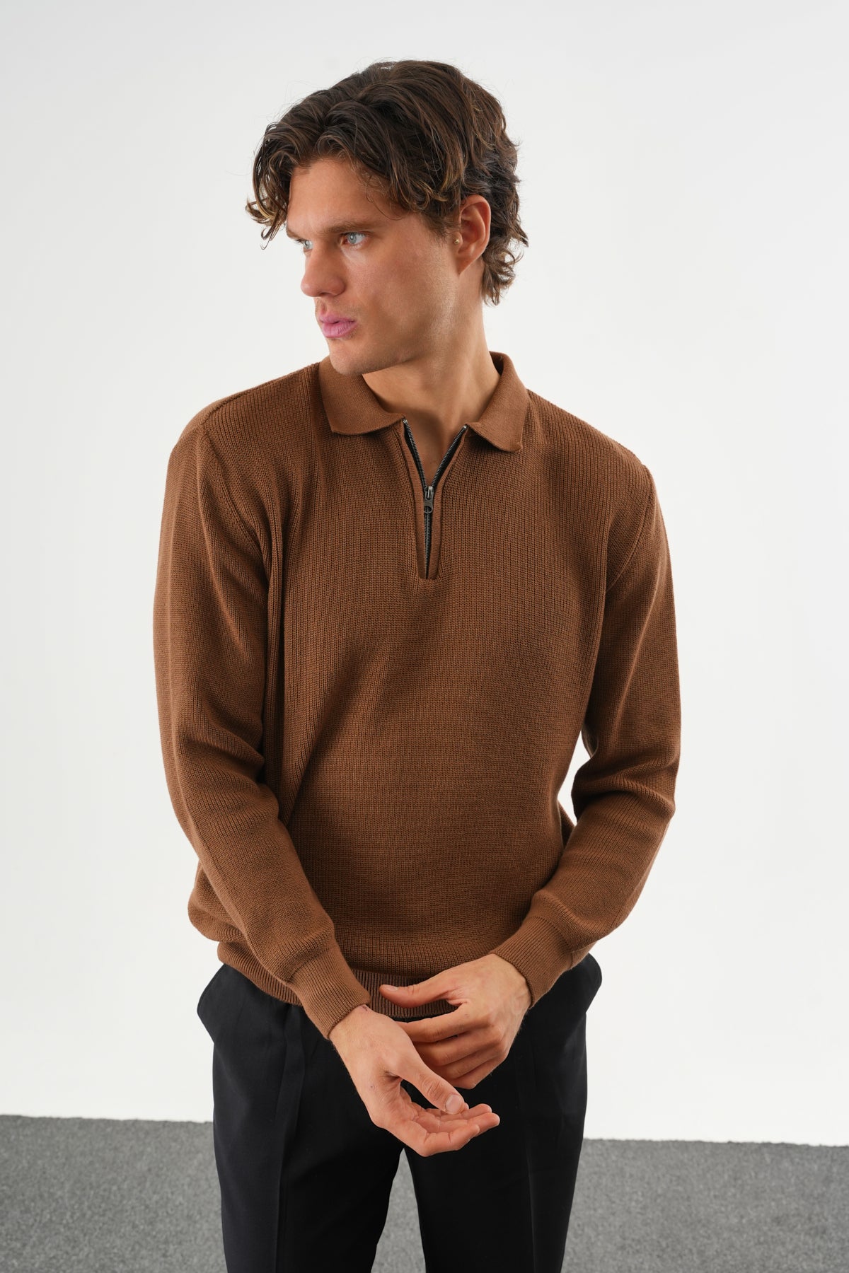 Haze Oversize Triko Uzun Kollu Kazak Kahve