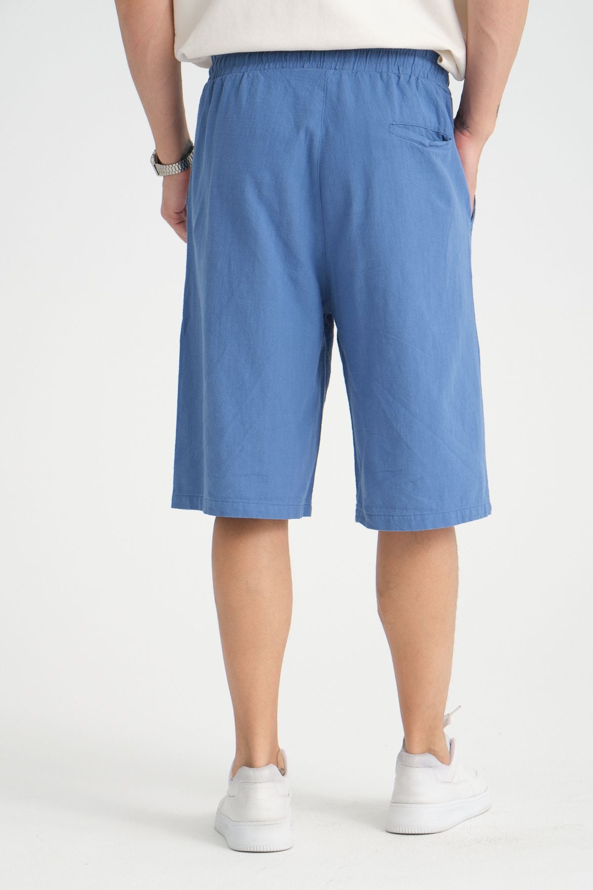Erkek Baggy Fit Rahat Kesim %100 Pamuk Yumuşak Dokulu Şort Kapri İndigo