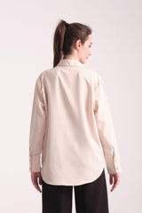 Pure Oversize Iç Göstermeyen Uzun Basic Kadın Gömlek Bej