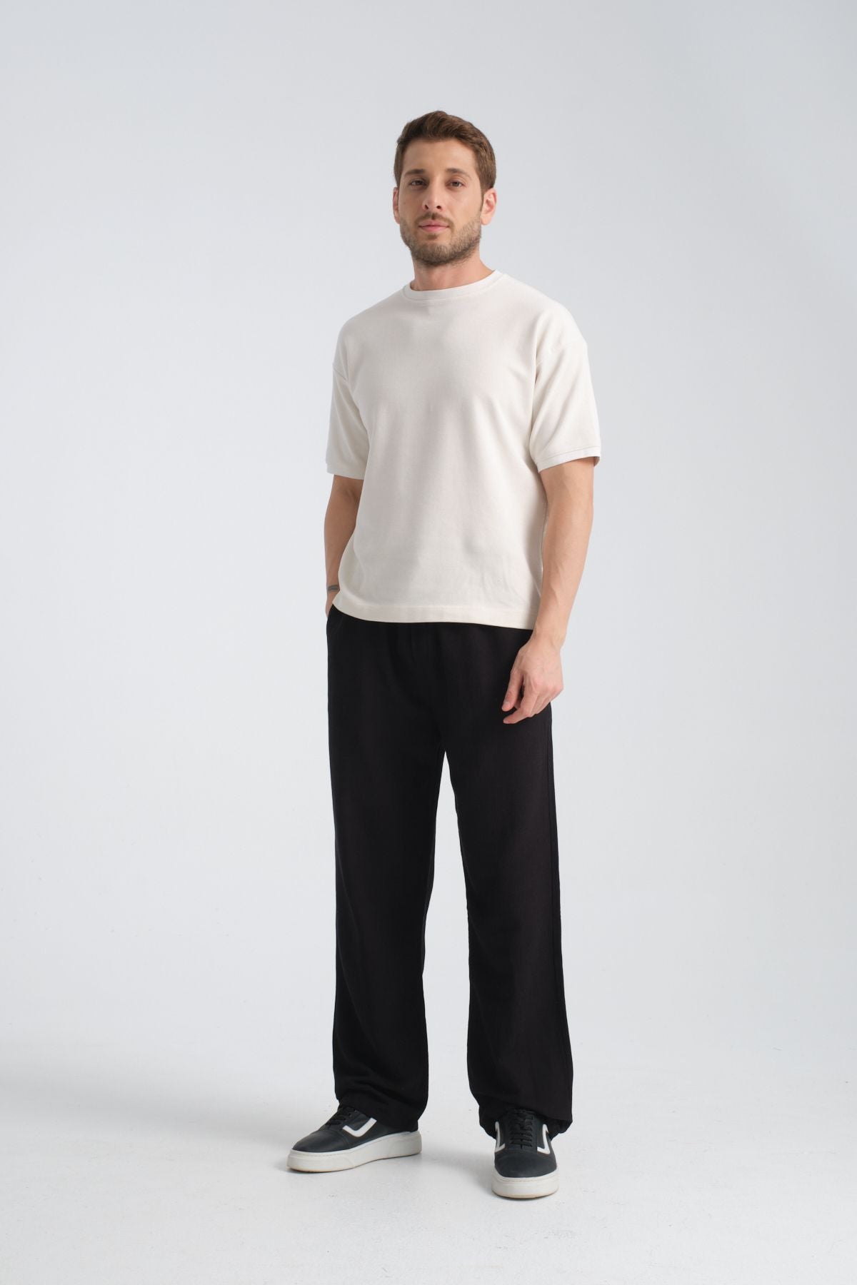 Saga Keten Baggy Pantolon Siyah
