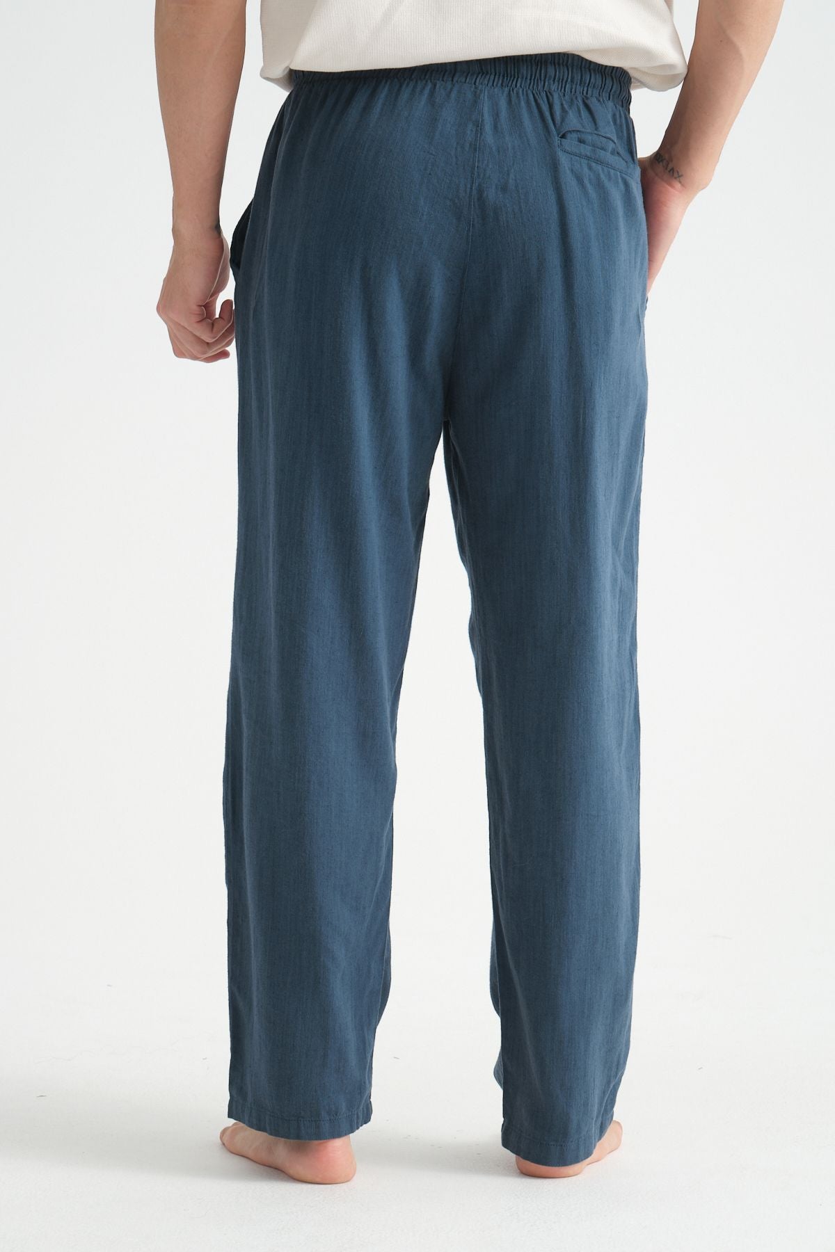 Luxe Erkek Baggy Keten Karışımı Rahat Pantolon Bol Paça Yeni Sezon Lacivert
