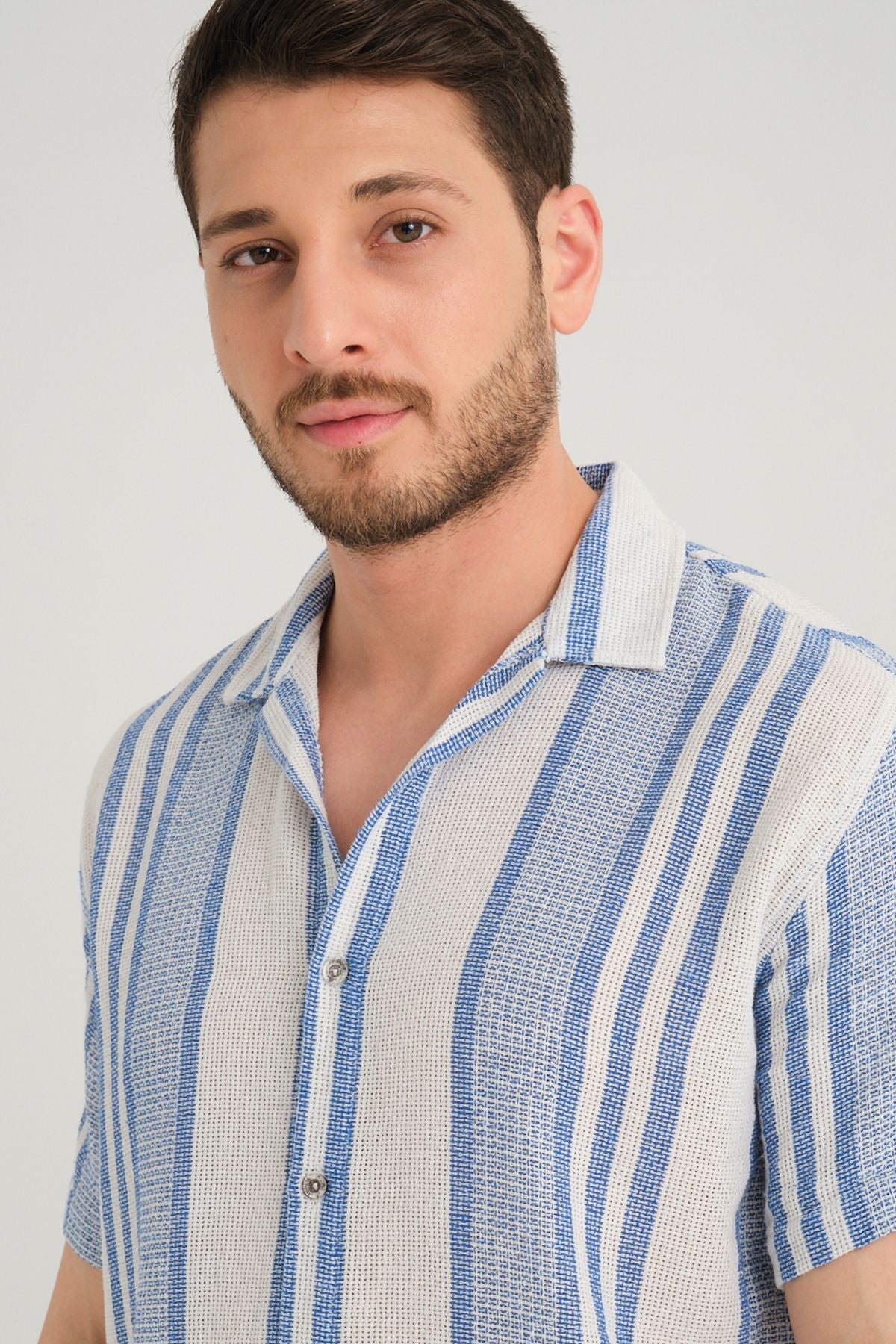 Erkek Yazlık Regular Fit Kısa Kol Nefes Alan Gömlek %100 Pamuk 2643 Mavi