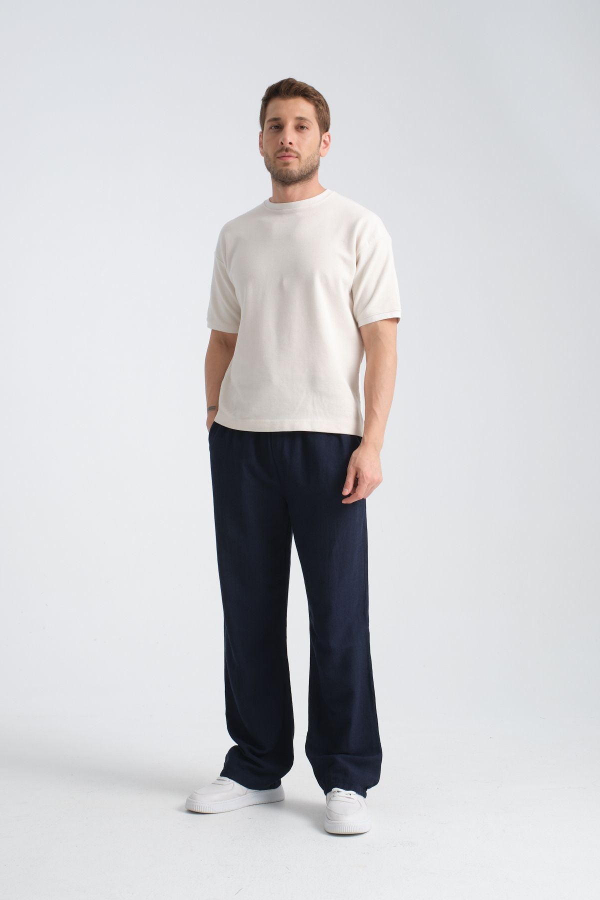 Saga Keten Baggy Pantolon Lacivert