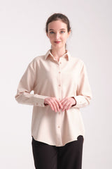 Pure Oversize Iç Göstermeyen Uzun Basic Kadın Gömlek Bej