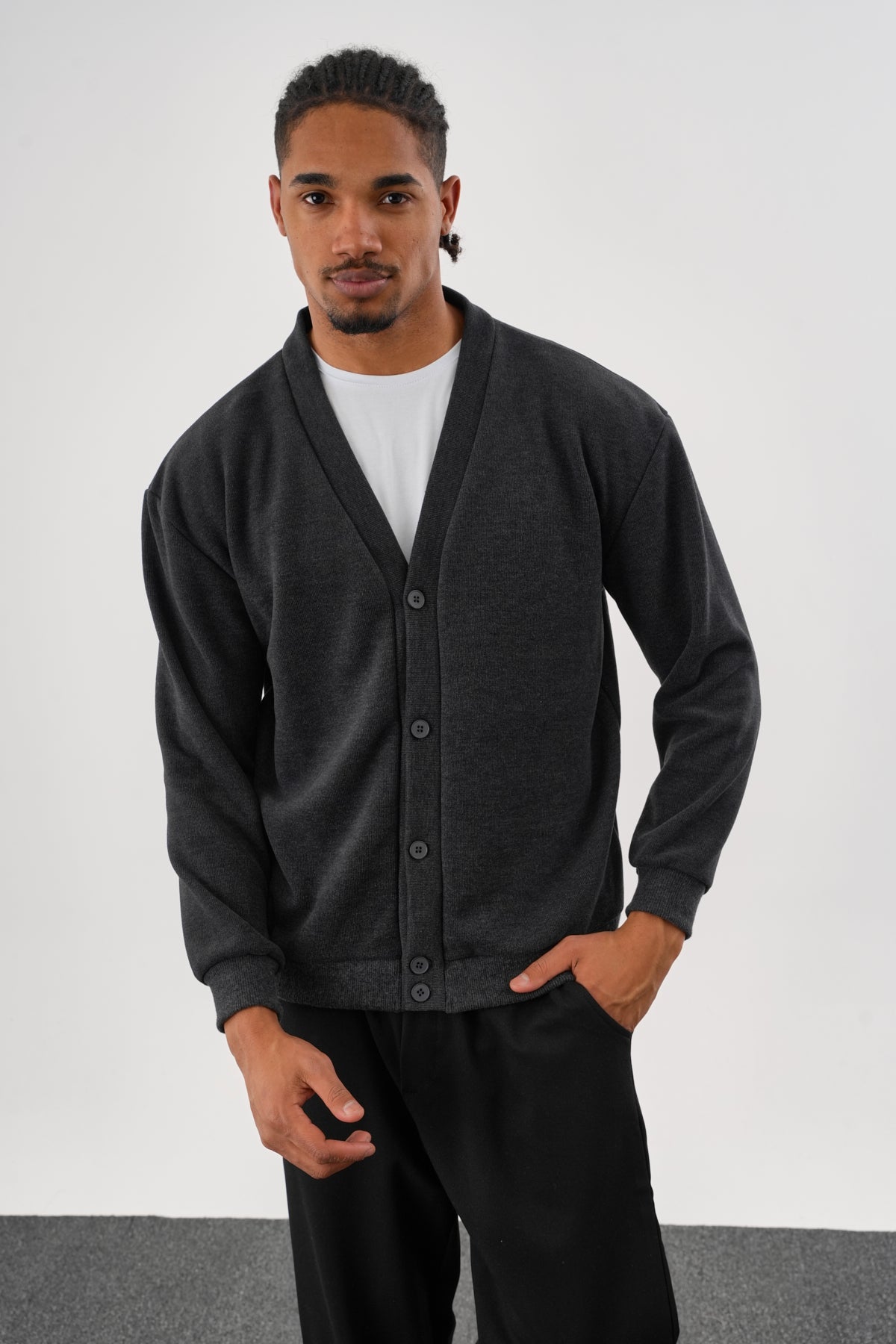 NOBLE V Yaka Kışlık Hırka Antrasit