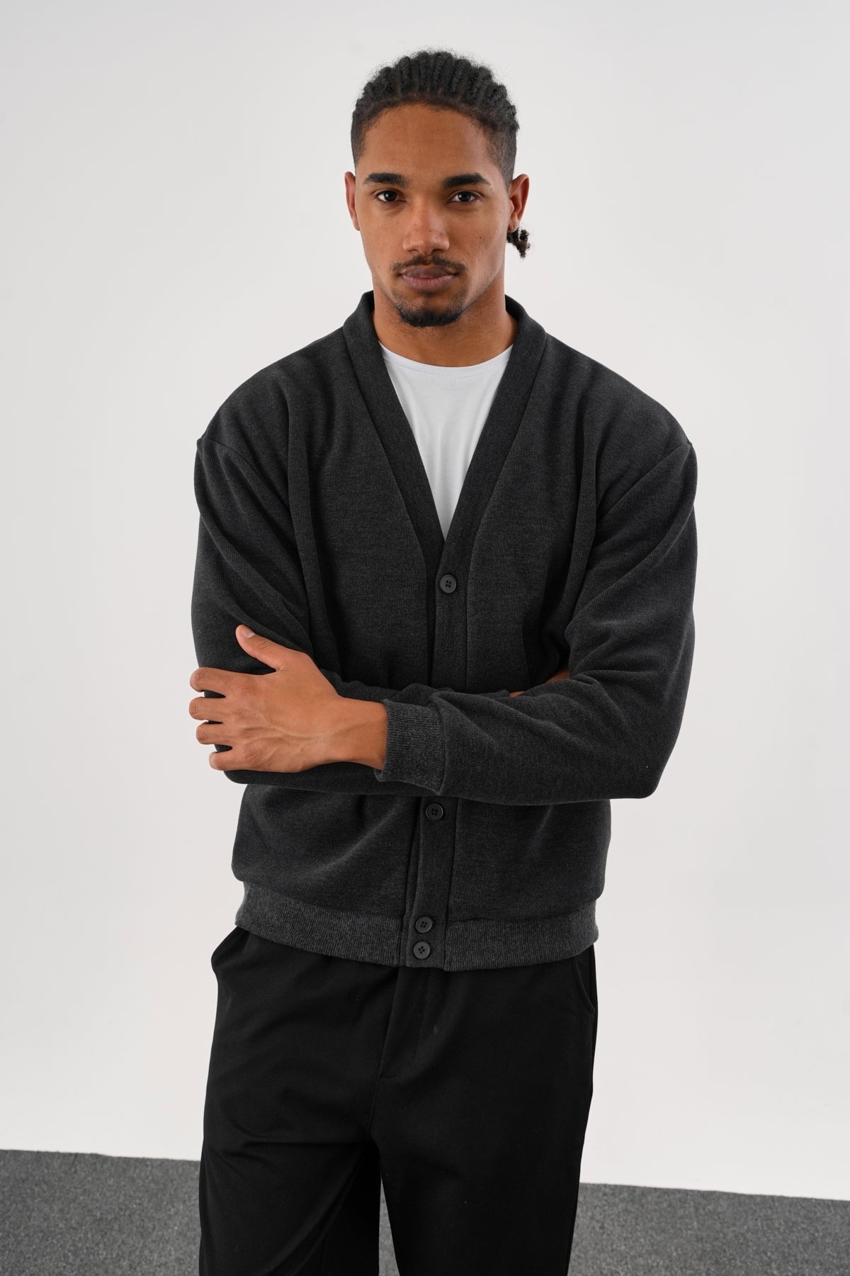 NOBLE V Yaka Kışlık Hırka Antrasit