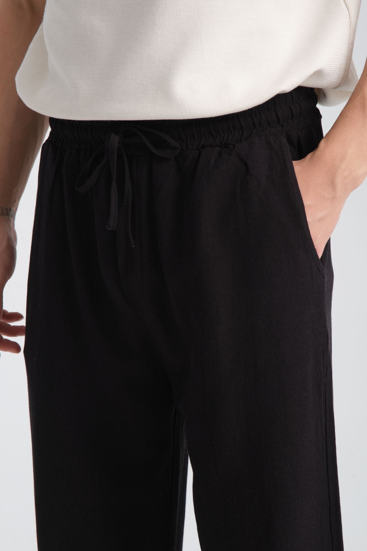 Saga Keten Baggy Pantolon Siyah