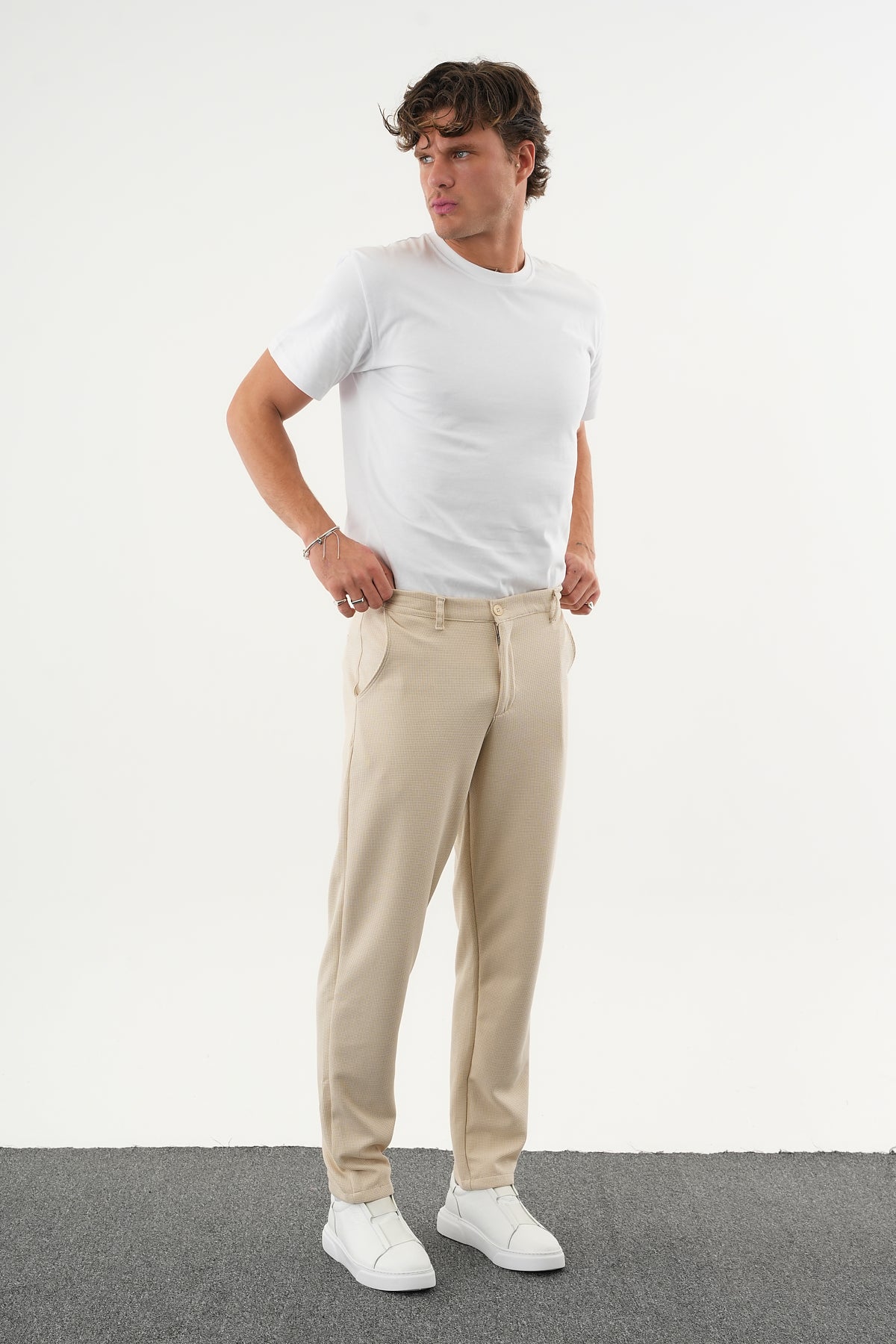 ARDEN Kışlık Kalın Slim Fit Kemerli Erkek Pantolon Bej