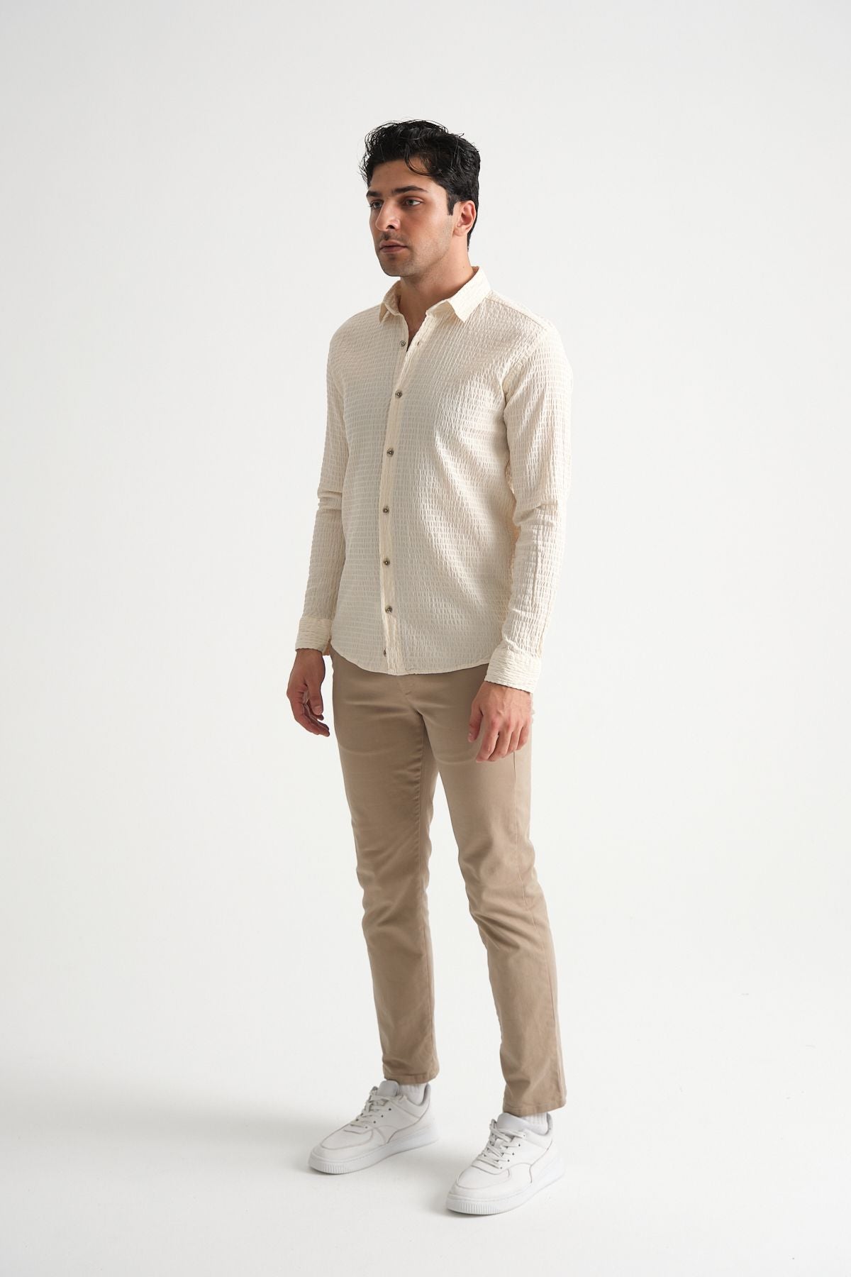 Erkek %100 Pamuk Yazlık Regular Fit Gömlek 2641 Bej