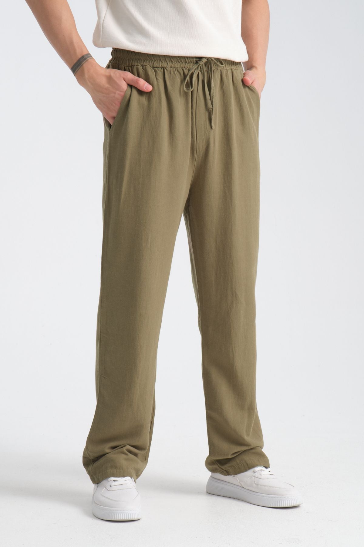 Saga Keten Baggy Pantolon Haki