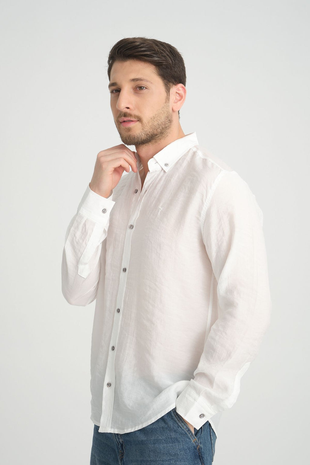 Erkek Yazlık Dökümlü İnce Regular Fit Gömlek BEYAZ