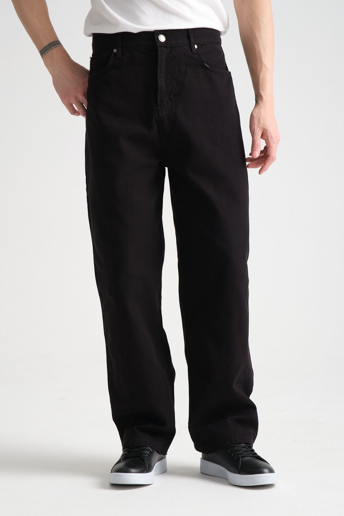 Canvas Pamuk Baggy Pantolon Siyah