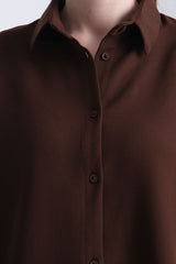 Pure Oversize Iç Göstermeyen Uzun Basic Kadın Gömlek Kahverengi