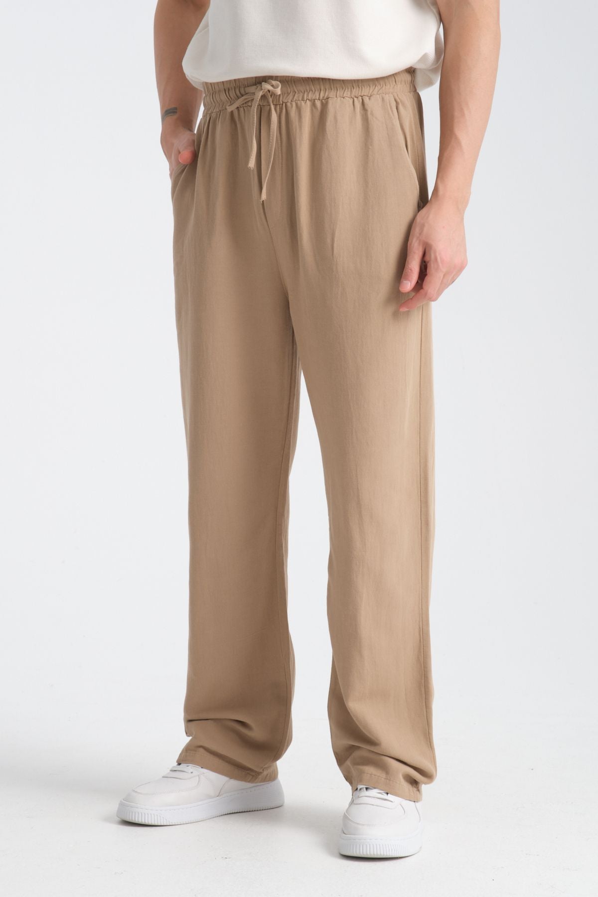 Saga Keten Baggy Pantolon Bej