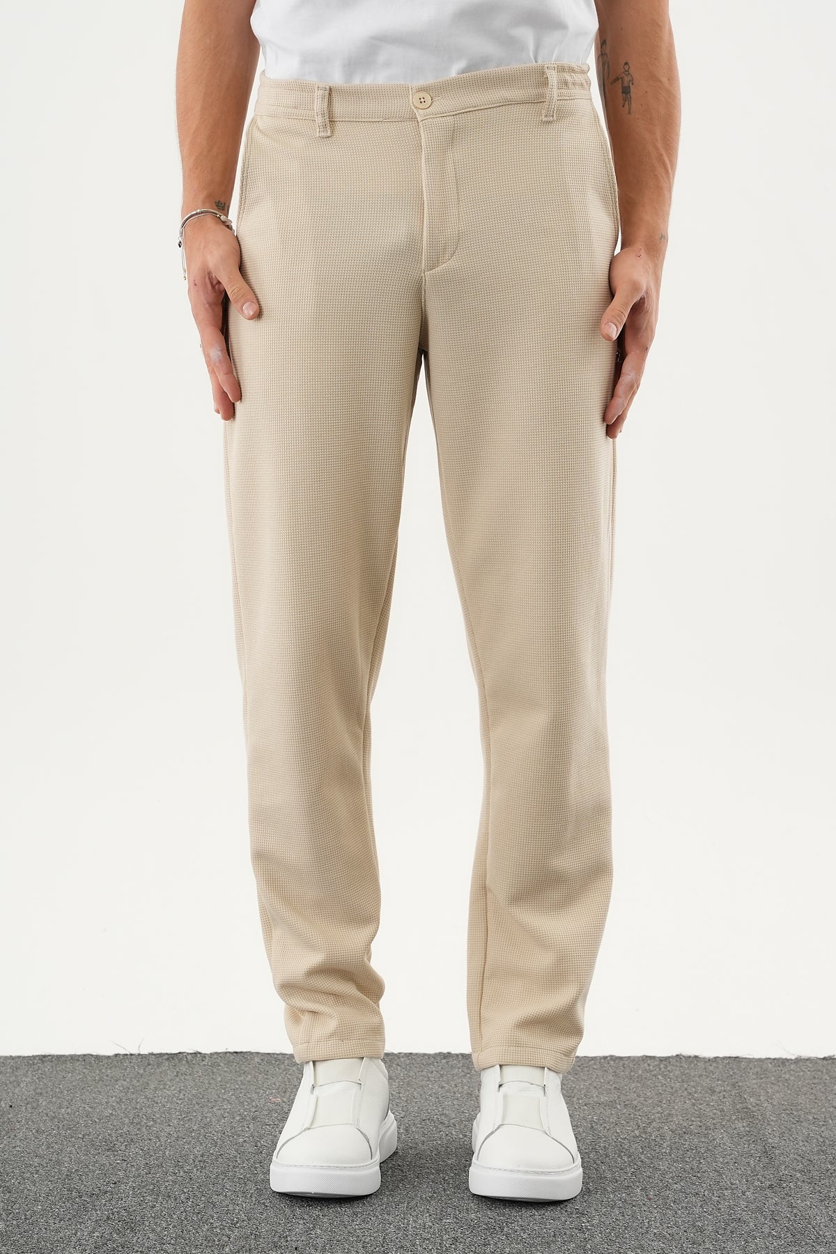 ARDEN Kışlık Kalın Slim Fit Kemerli Erkek Pantolon Bej