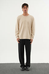 TAREN Oversize Erkek Kışlık Düğmeli Sweatshirt Bej