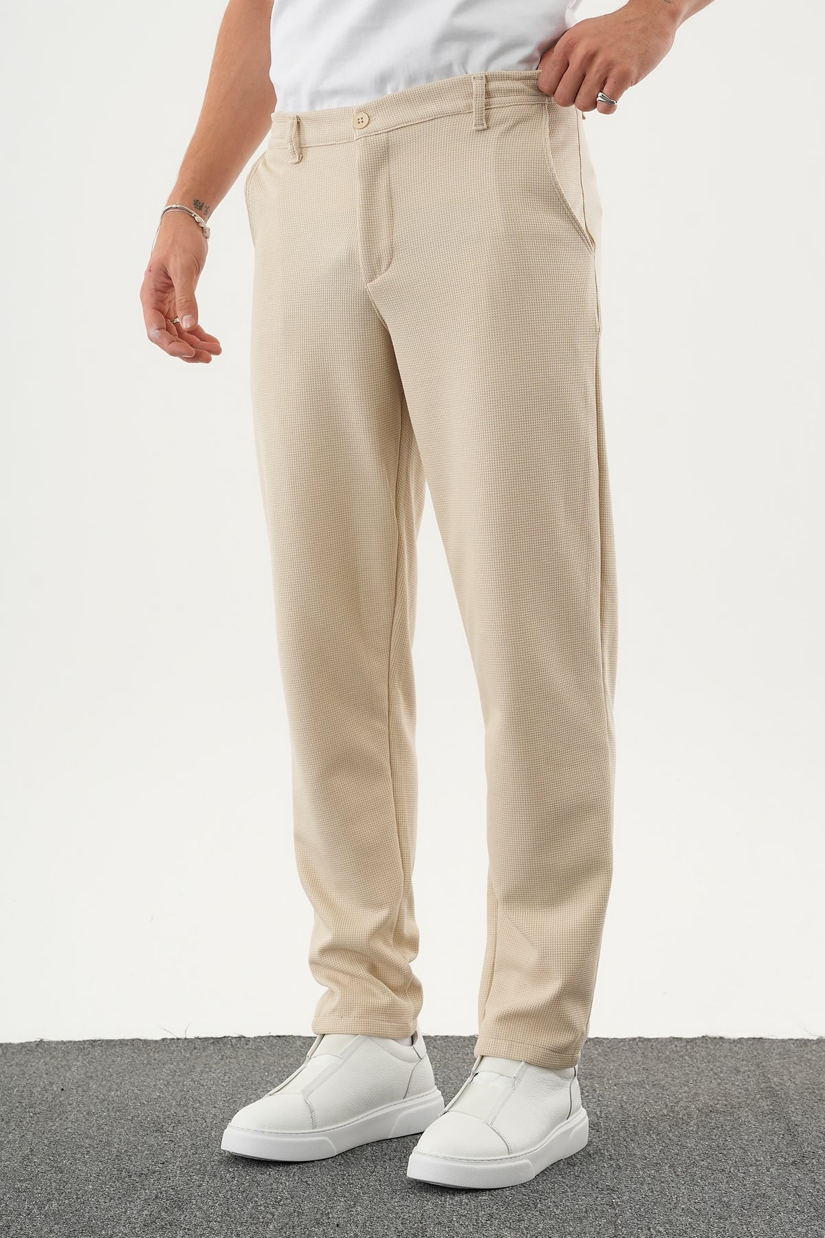 ARDEN Kışlık Kalın Slim Fit Kemerli Erkek Pantolon Bej