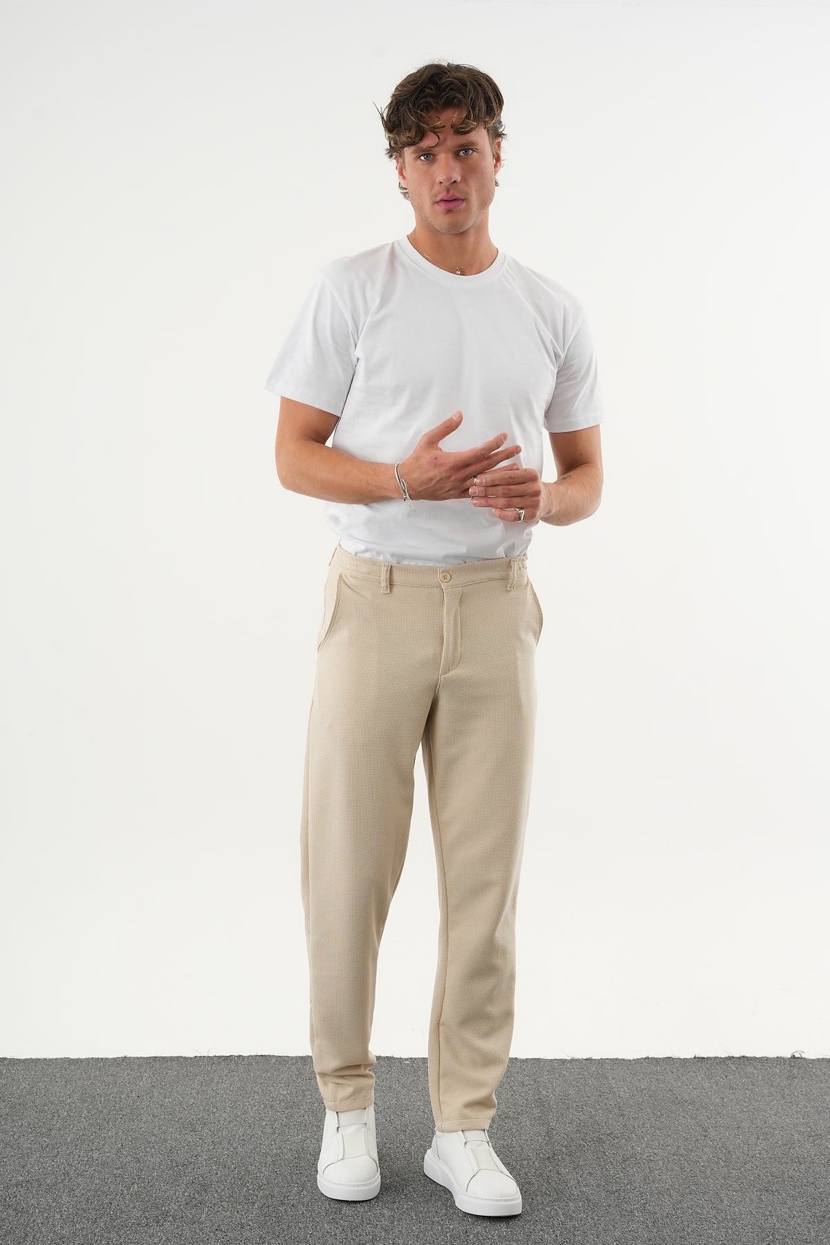 ARDEN Kışlık Kalın Slim Fit Kemerli Erkek Pantolon Bej