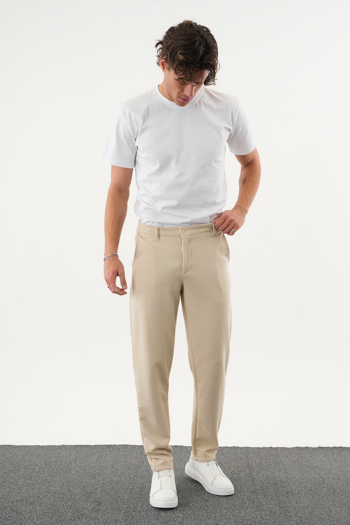 ARDEN Kışlık Kalın Slim Fit Kemerli Erkek Pantolon Bej