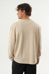 TAREN Oversize Erkek Kışlık Düğmeli Sweatshirt Bej