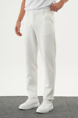 ARDEN Kışlık Kalın Slim Fit Kemerli Erkek Pantolon Beyaz