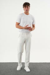 ARDEN Kışlık Kalın Slim Fit Kemerli Erkek Pantolon Beyaz