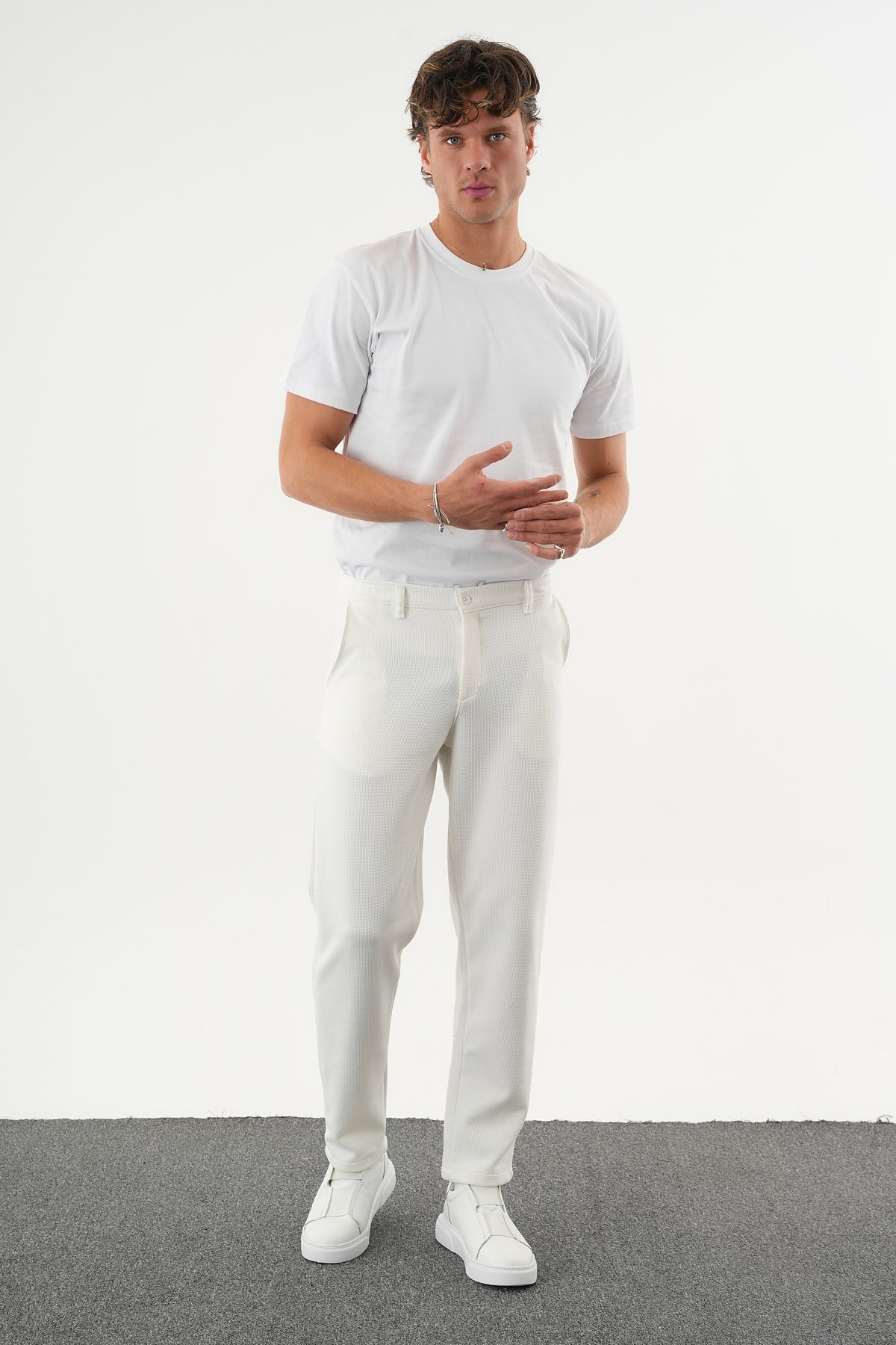 ARDEN Kışlık Kalın Slim Fit Kemerli Erkek Pantolon Beyaz