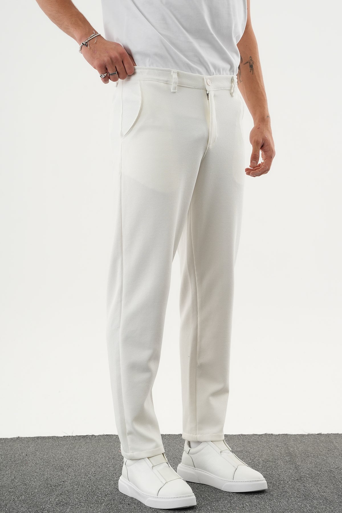 ARDEN Kışlık Kalın Slim Fit Kemerli Erkek Pantolon Beyaz