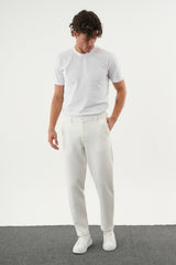ARDEN Kışlık Kalın Slim Fit Kemerli Erkek Pantolon Beyaz