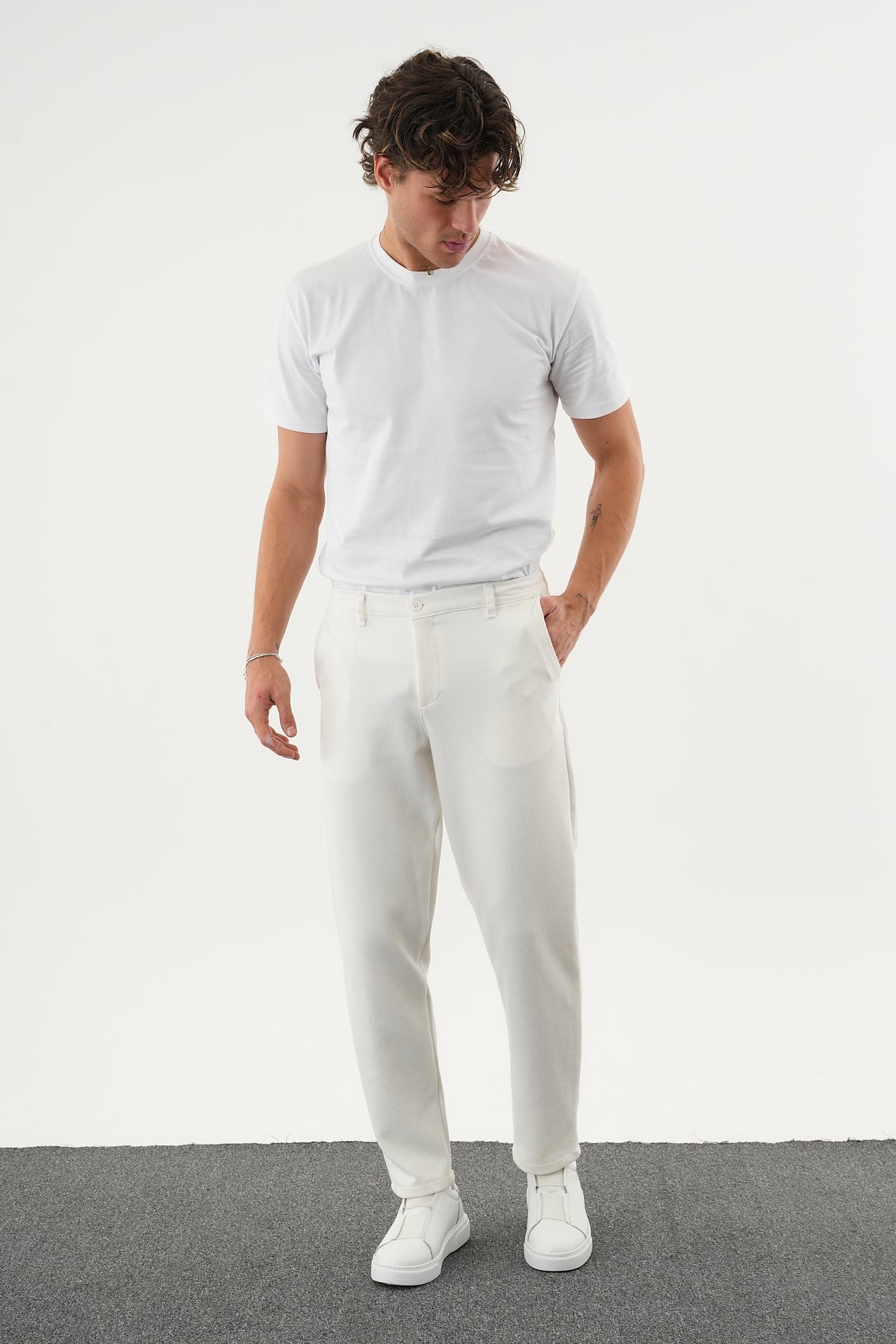 ARDEN Kışlık Kalın Slim Fit Kemerli Erkek Pantolon Beyaz