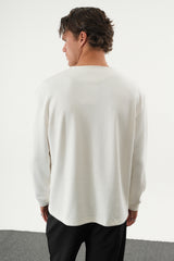 TAREN Oversize Erkek Kışlık Düğmeli Sweatshirt Beyaz