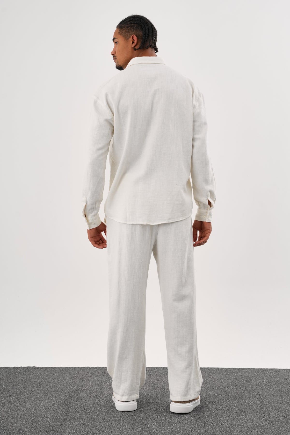 Flare Kışlık Baggy Pantolon Oversize Gömlek Alt üst Takım %100 Pamuk Beyaz