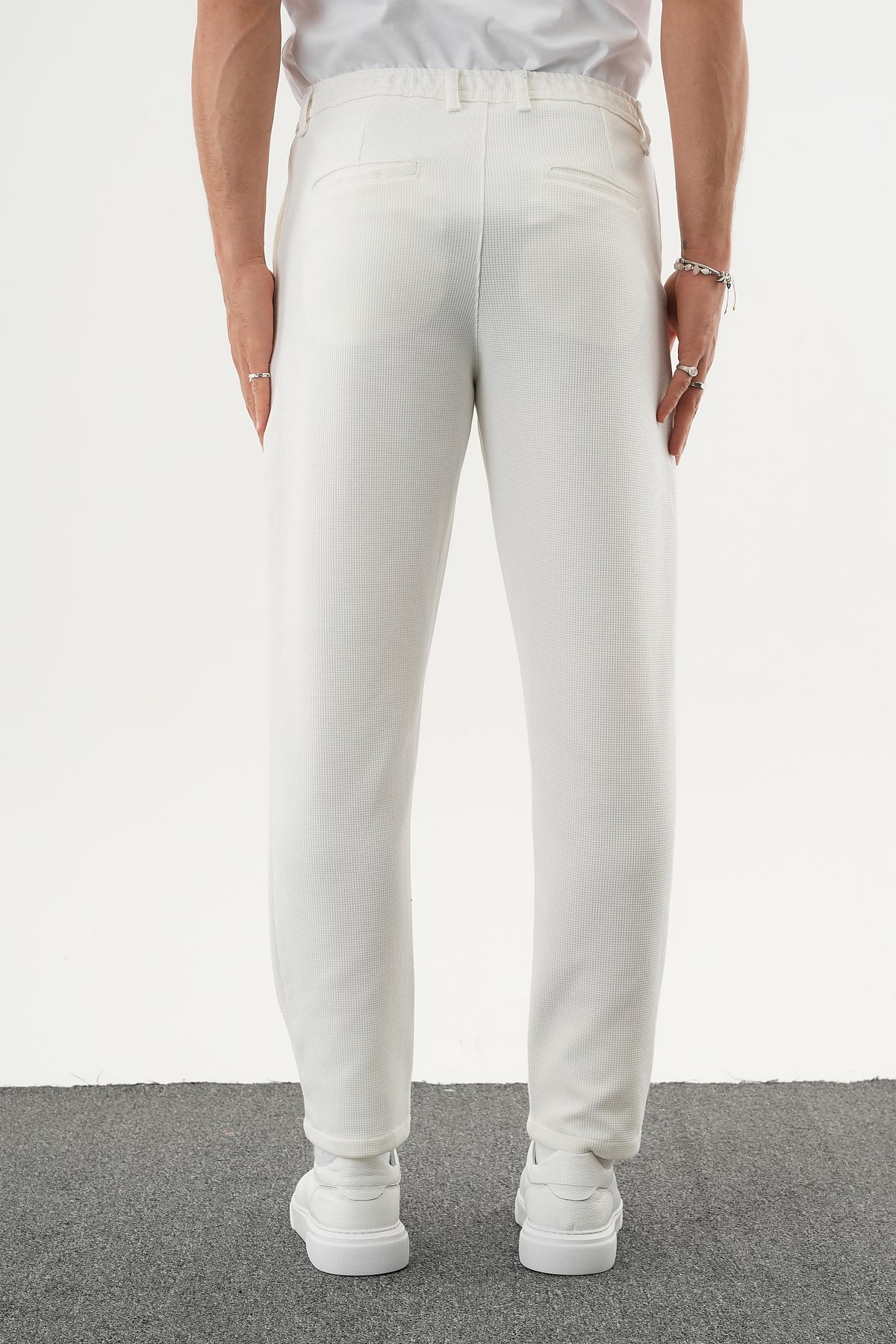 ARDEN Kışlık Kalın Slim Fit Kemerli Erkek Pantolon Beyaz