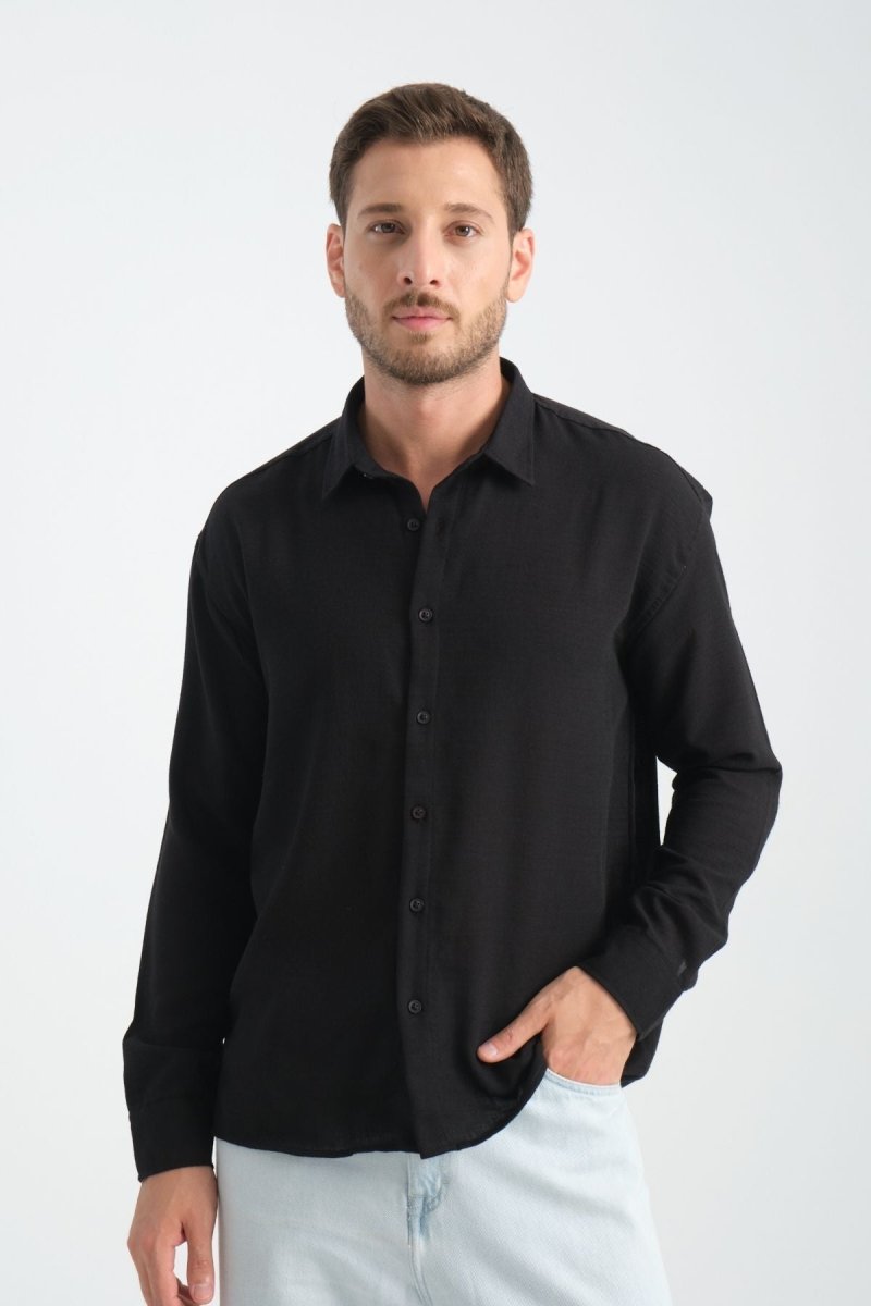 Bold Oversize Dökümlü Erkek Gömlek Siyah - Redline