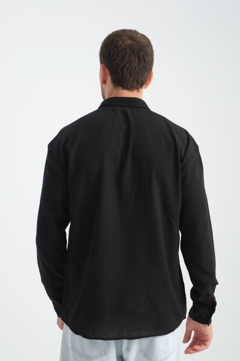 Bold Oversize Dökümlü Erkek Gömlek Siyah - Redline
