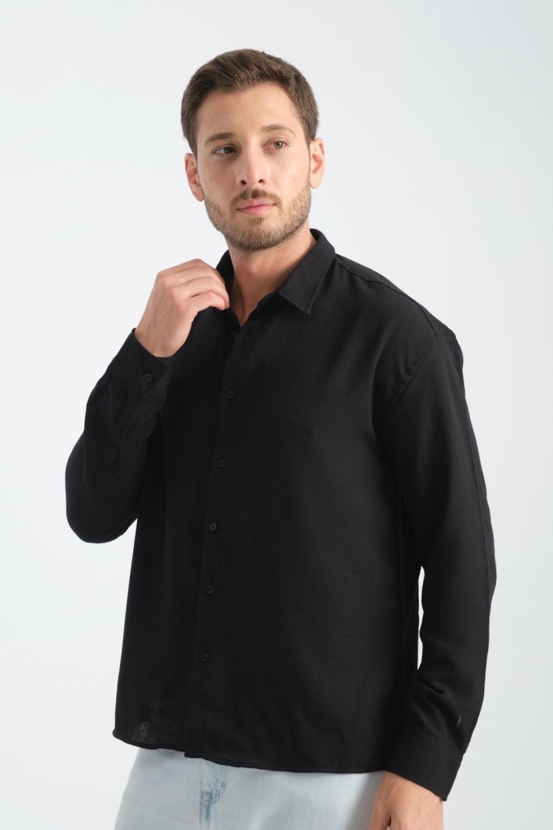 Bold Oversize Dökümlü Erkek Gömlek Siyah - Redline