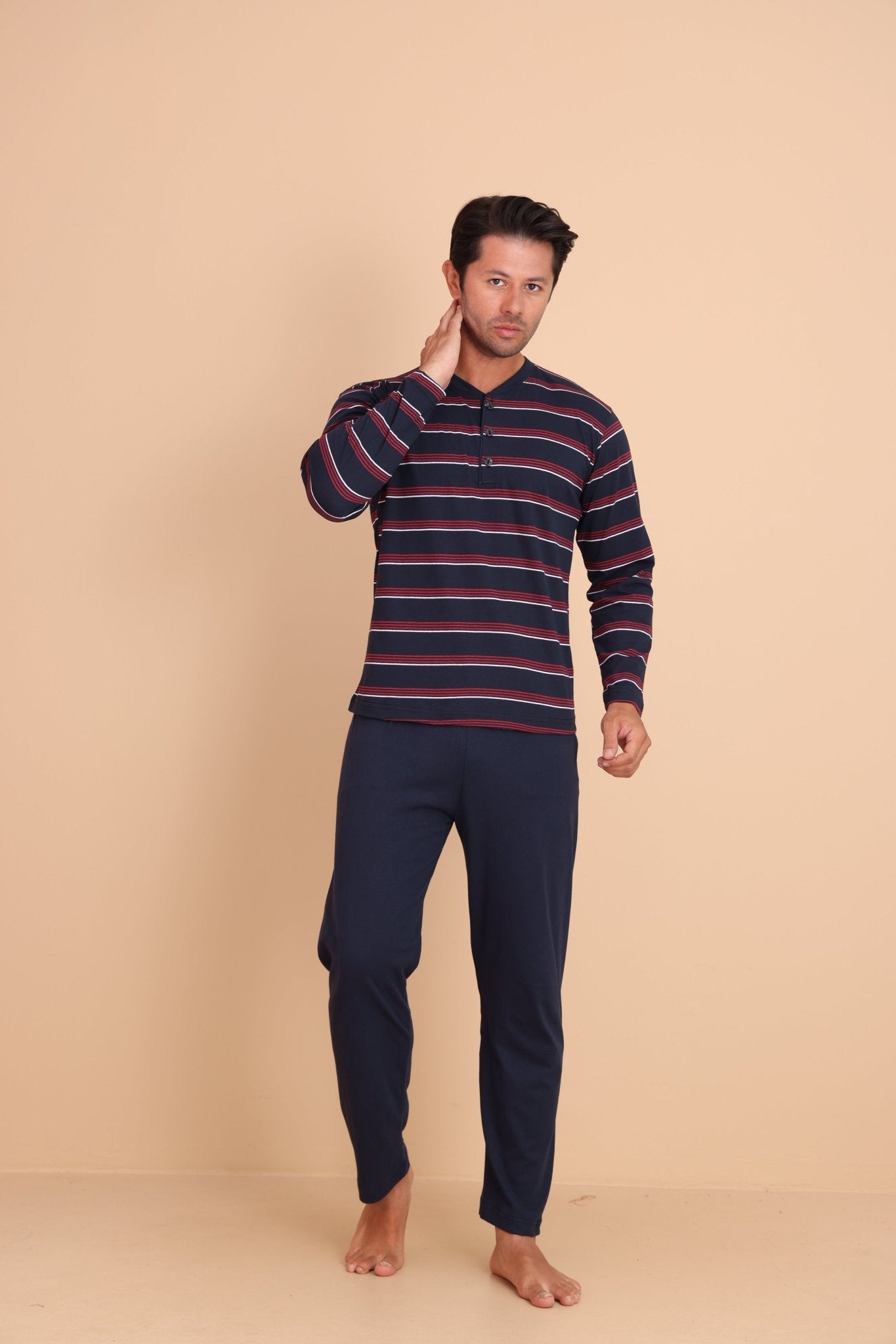 Brink Regular Bordo Erkek Uzun Kol Pijama Takımı - Redline