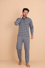 Brink Regular Gri Erkek Uzun Kol Pijama Takımı - Redline