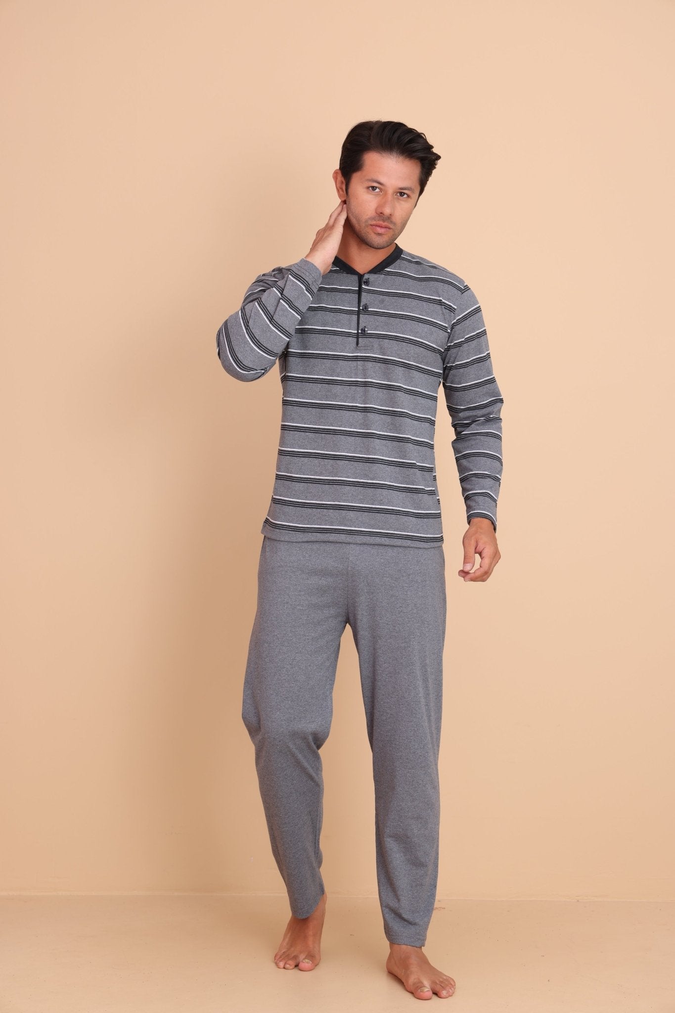 Brink Regular Gri Erkek Uzun Kol Pijama Takımı - Redline