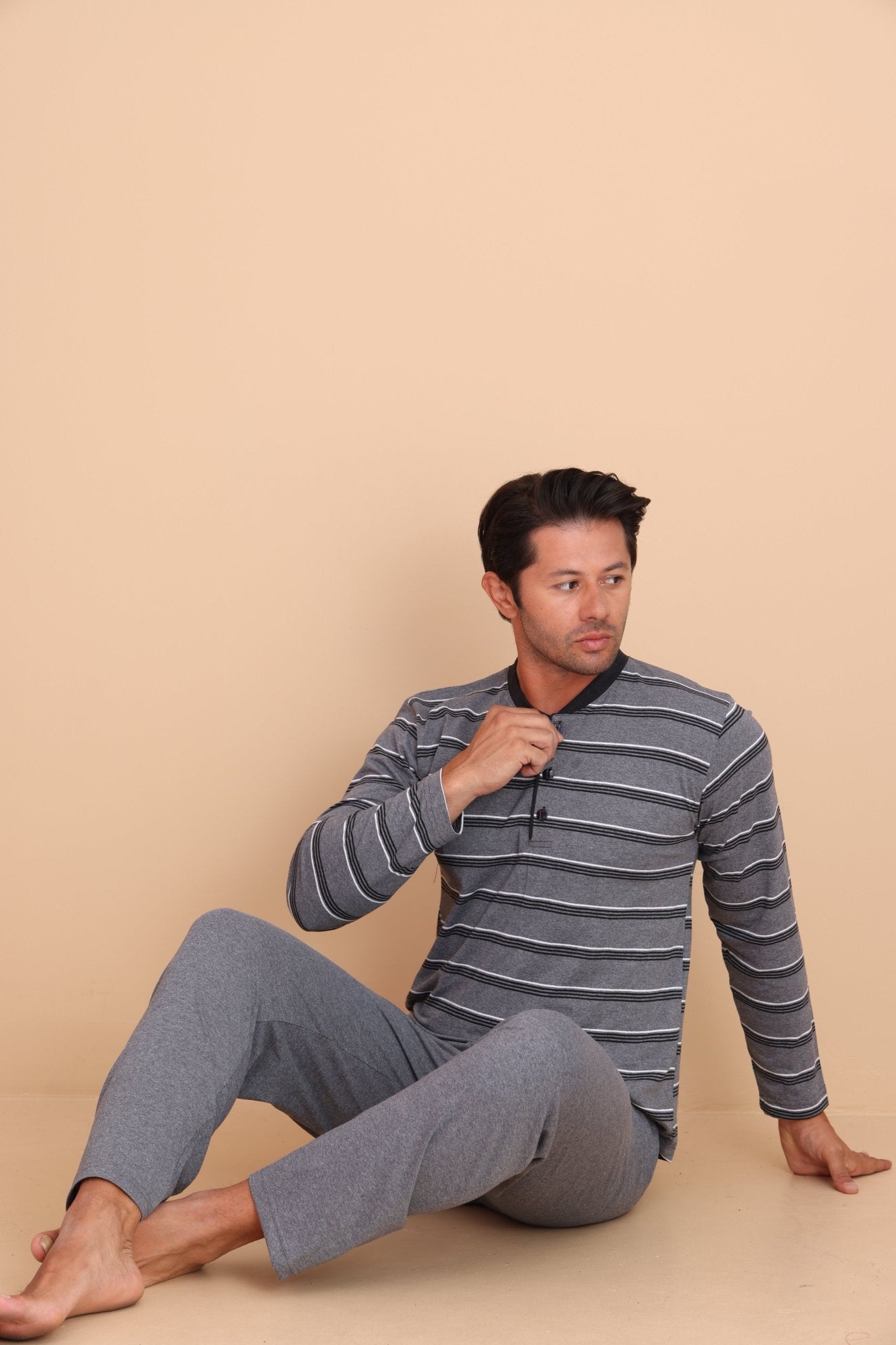 Brink Regular Gri Erkek Uzun Kol Pijama Takımı - Redline